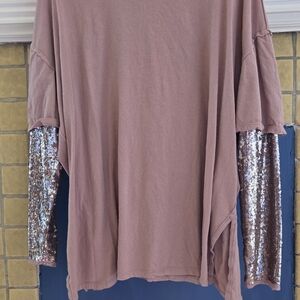 Free People Mauve Long Sleeve Top with Sequin Accents